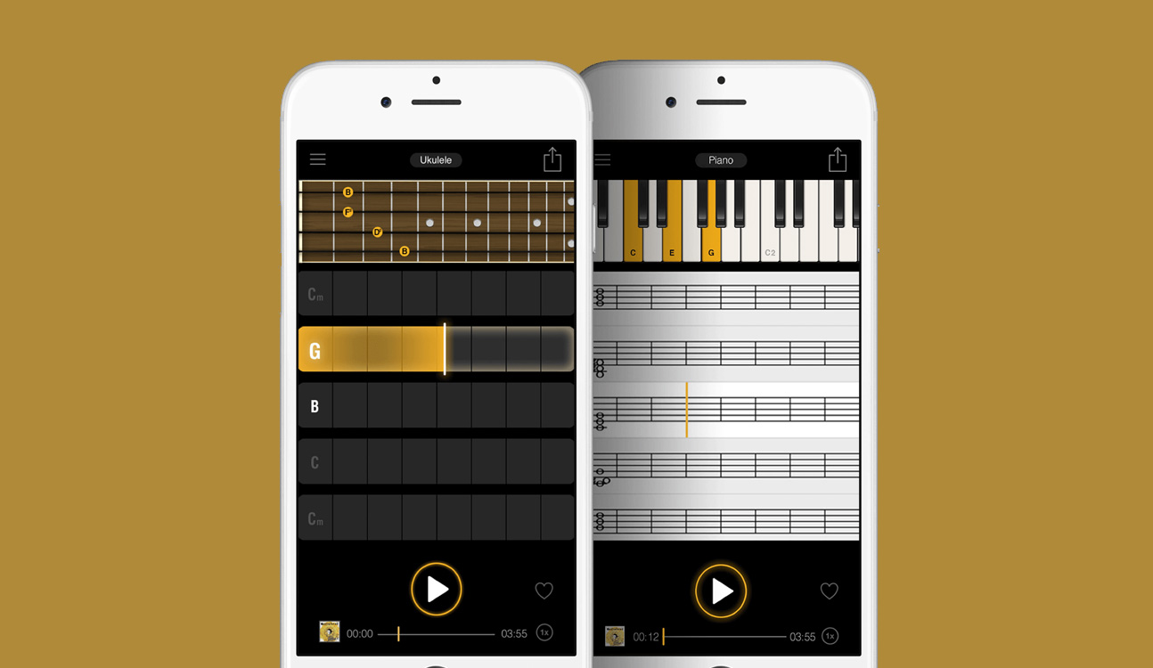 Jamn Player app in action on two mobile phones with yellowish brown background